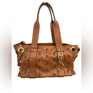 Chloe Tao smooth Horse embroidery leather calf skin satchel with gold hardware.